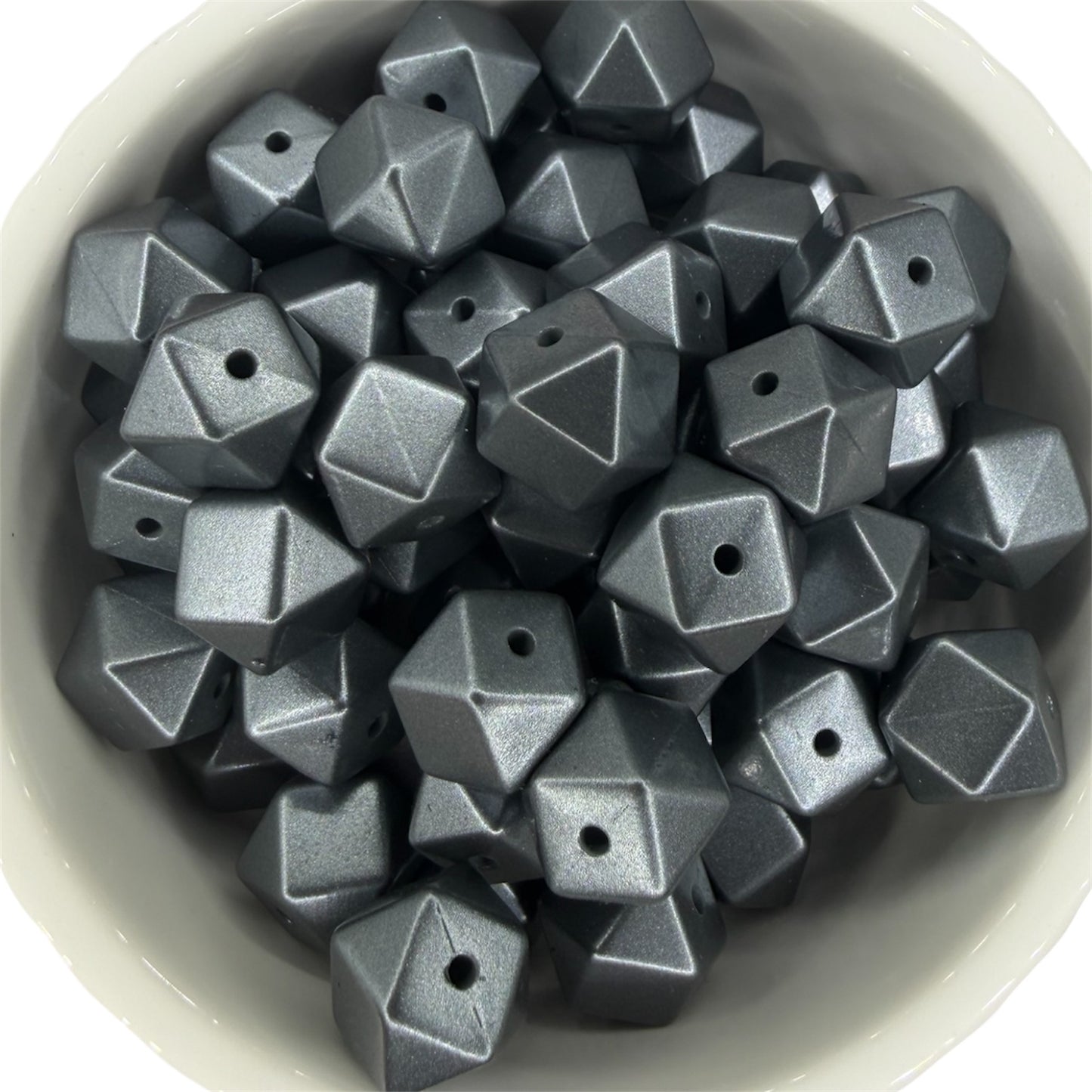 Gray Metallic Shimmer- Hexagon Silicone Bead 15mm