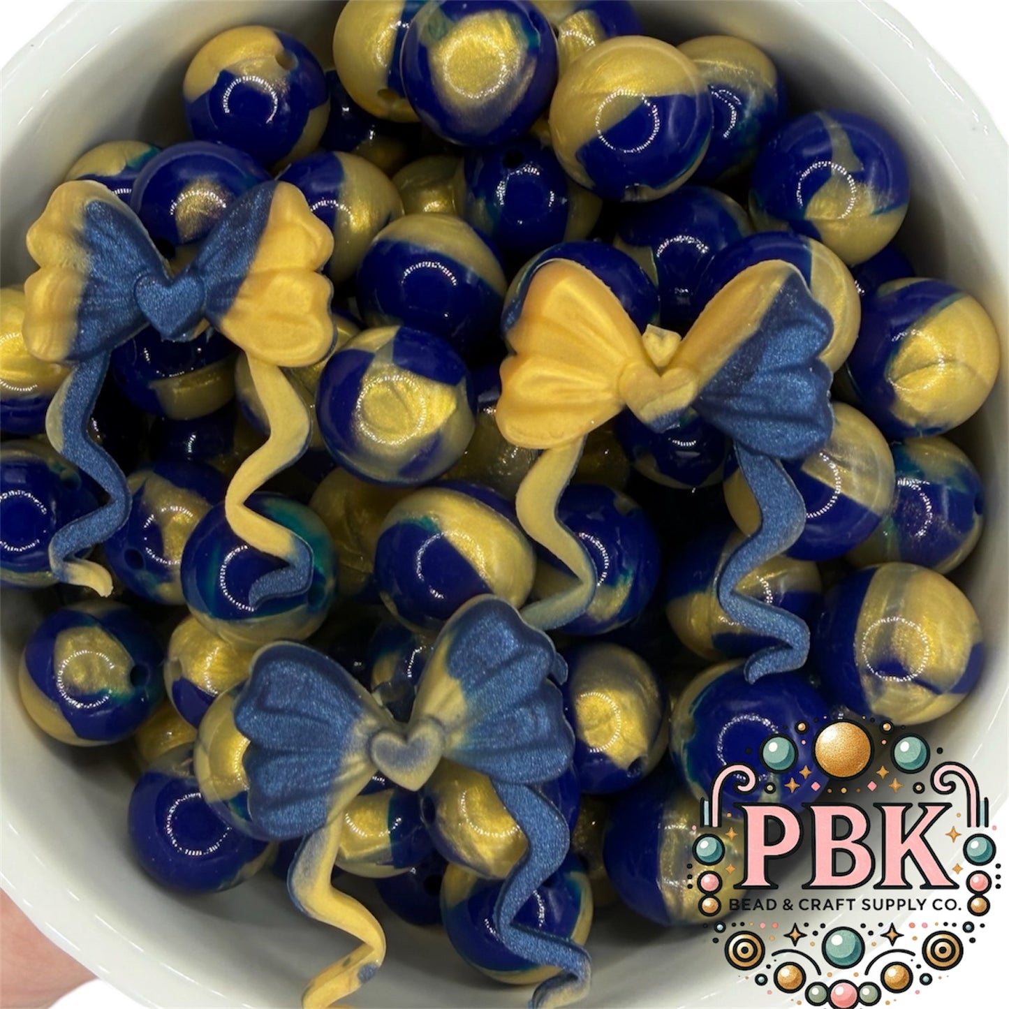 Bow with Tails (Navy & Gold Swirl Shimmer) - EXCLUSIVE TO PBK