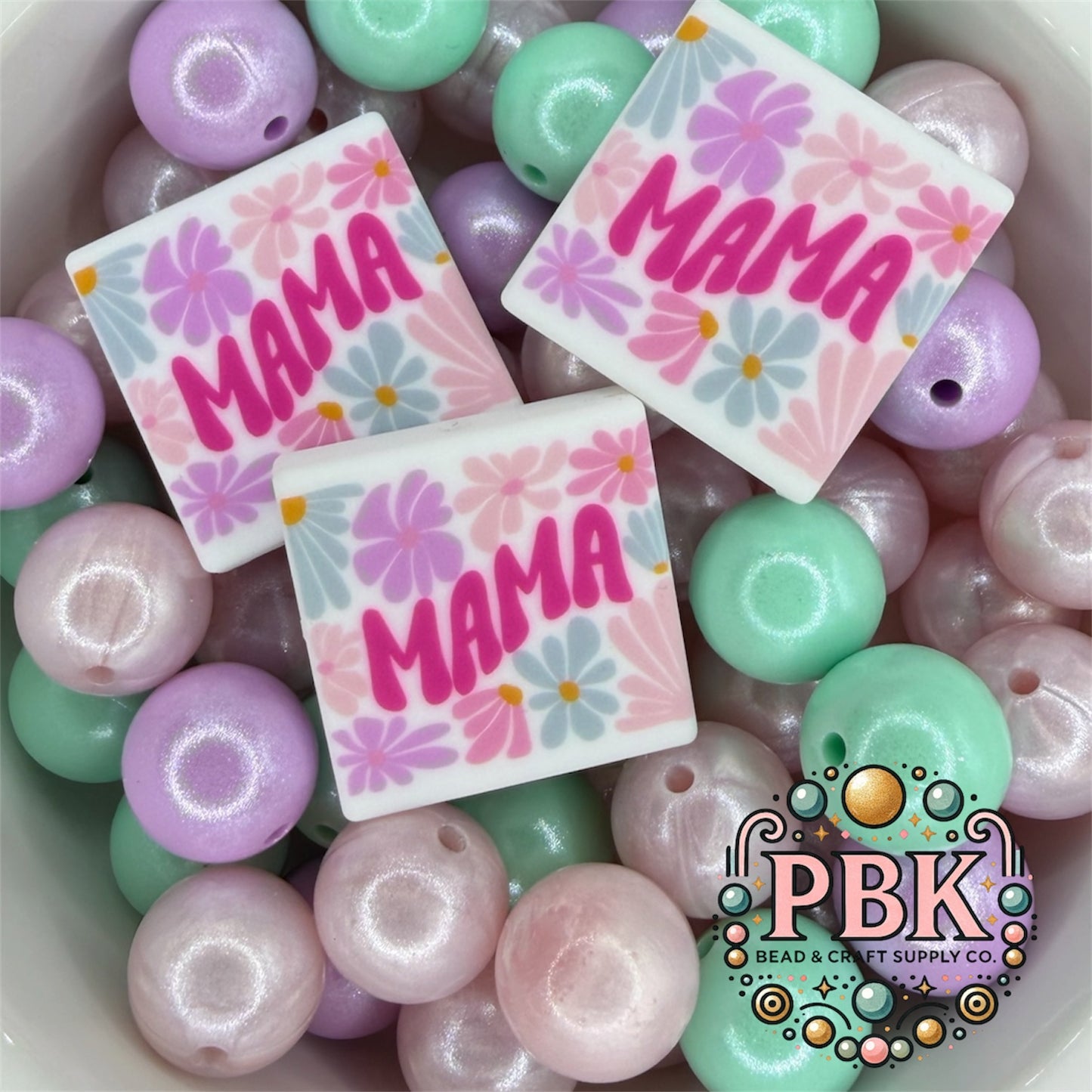 Pastel Mama Flowers- EXCLUSIVE TO PBK- Silicone Focal Bead