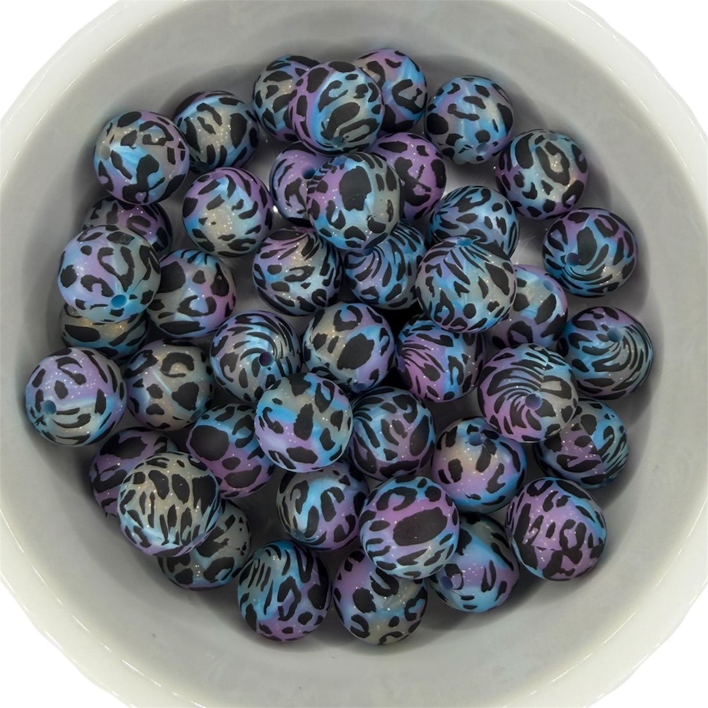 Mermaid Animal Print Glitter Checkered- Print Silicone Bead 15mm