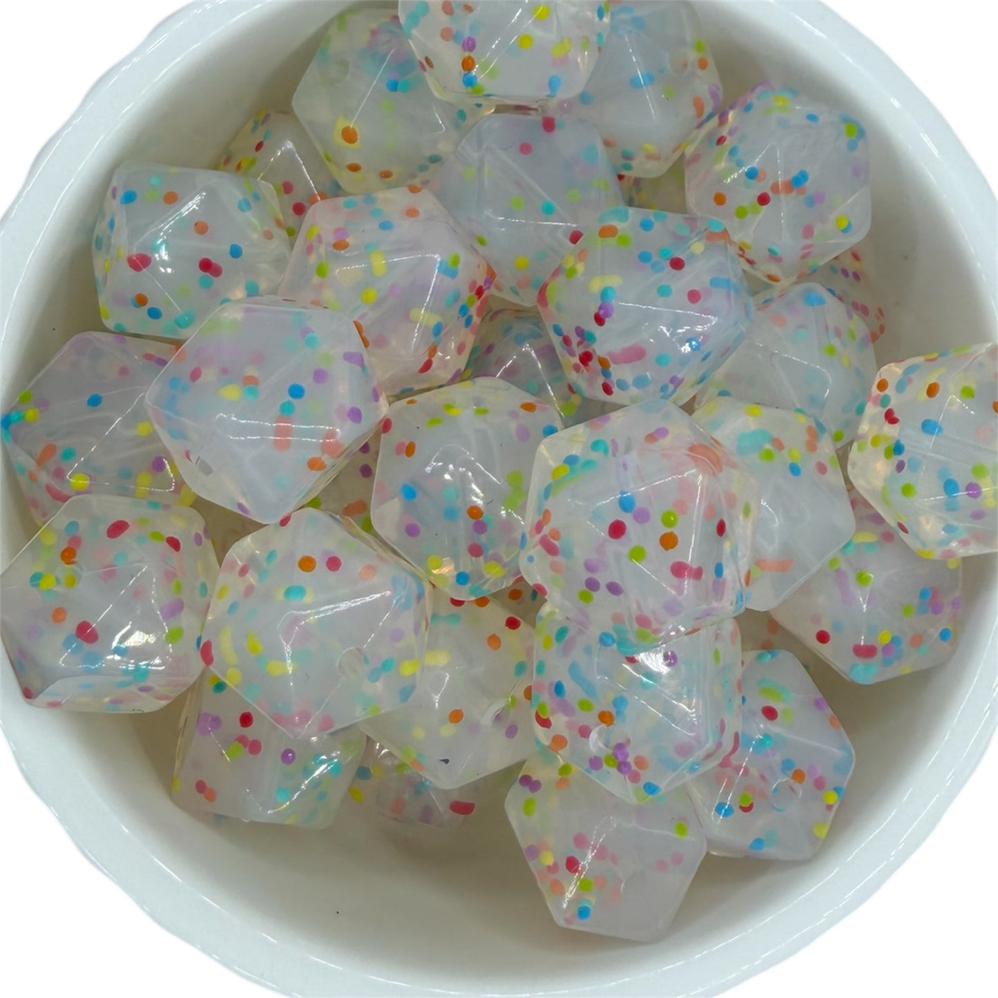 Clear Rainbow Confetti- Hexagon Silicone Bead 18mm