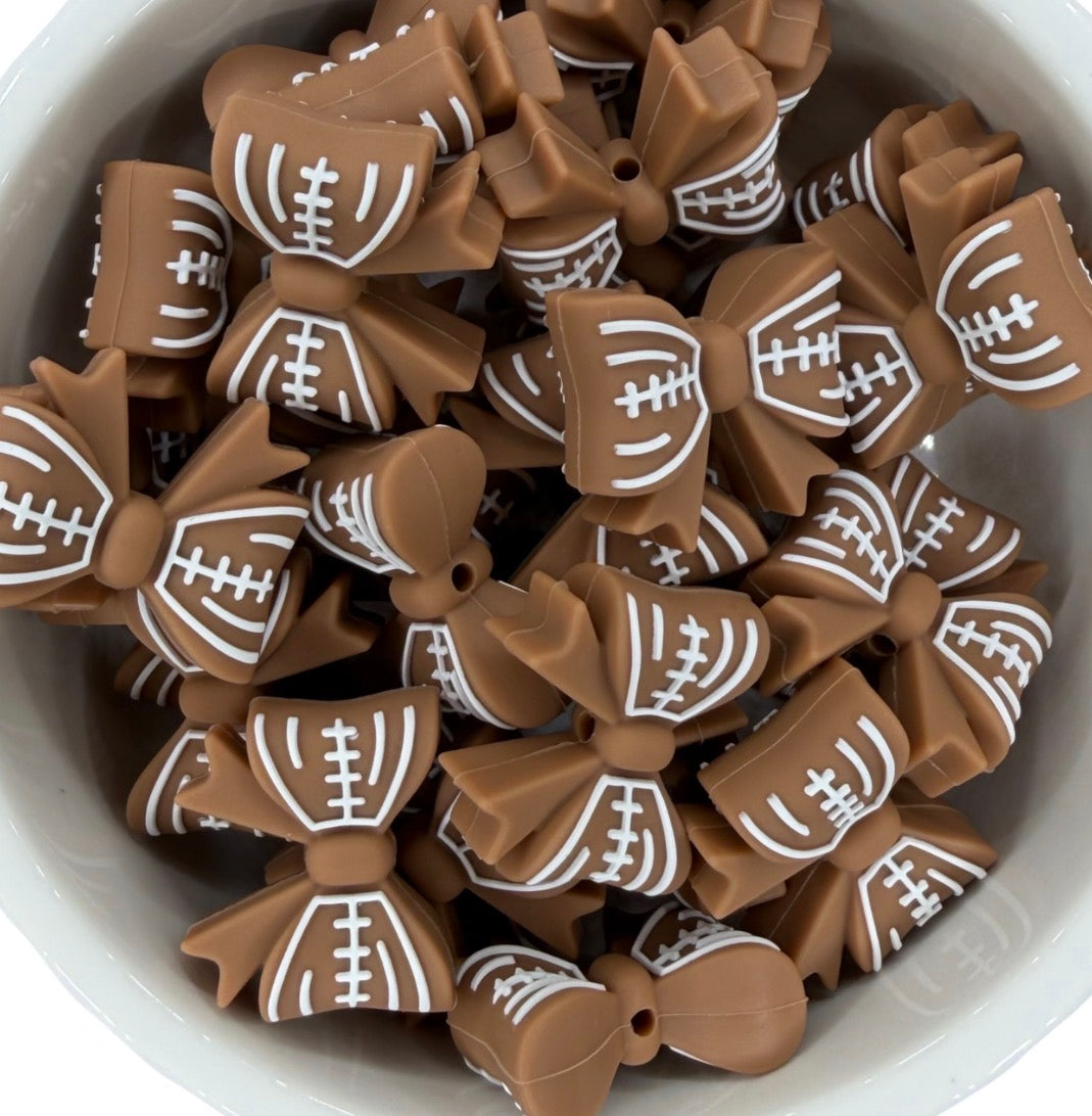 Football Bow- Silicone Focal Bead