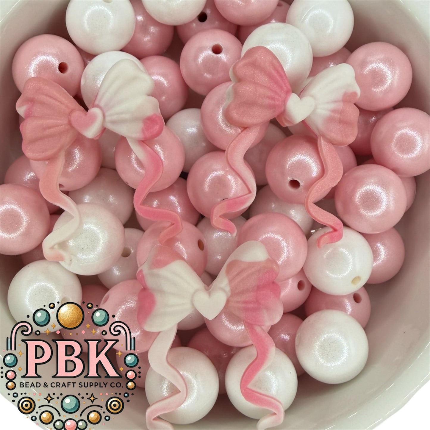 Bow with Tails (Pink & White Swirl Shimmer) - EXCLUSIVE TO PBK