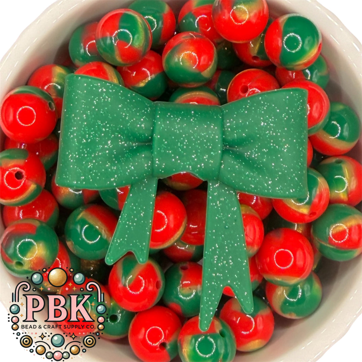 Green Glitter Straw Topper Bow