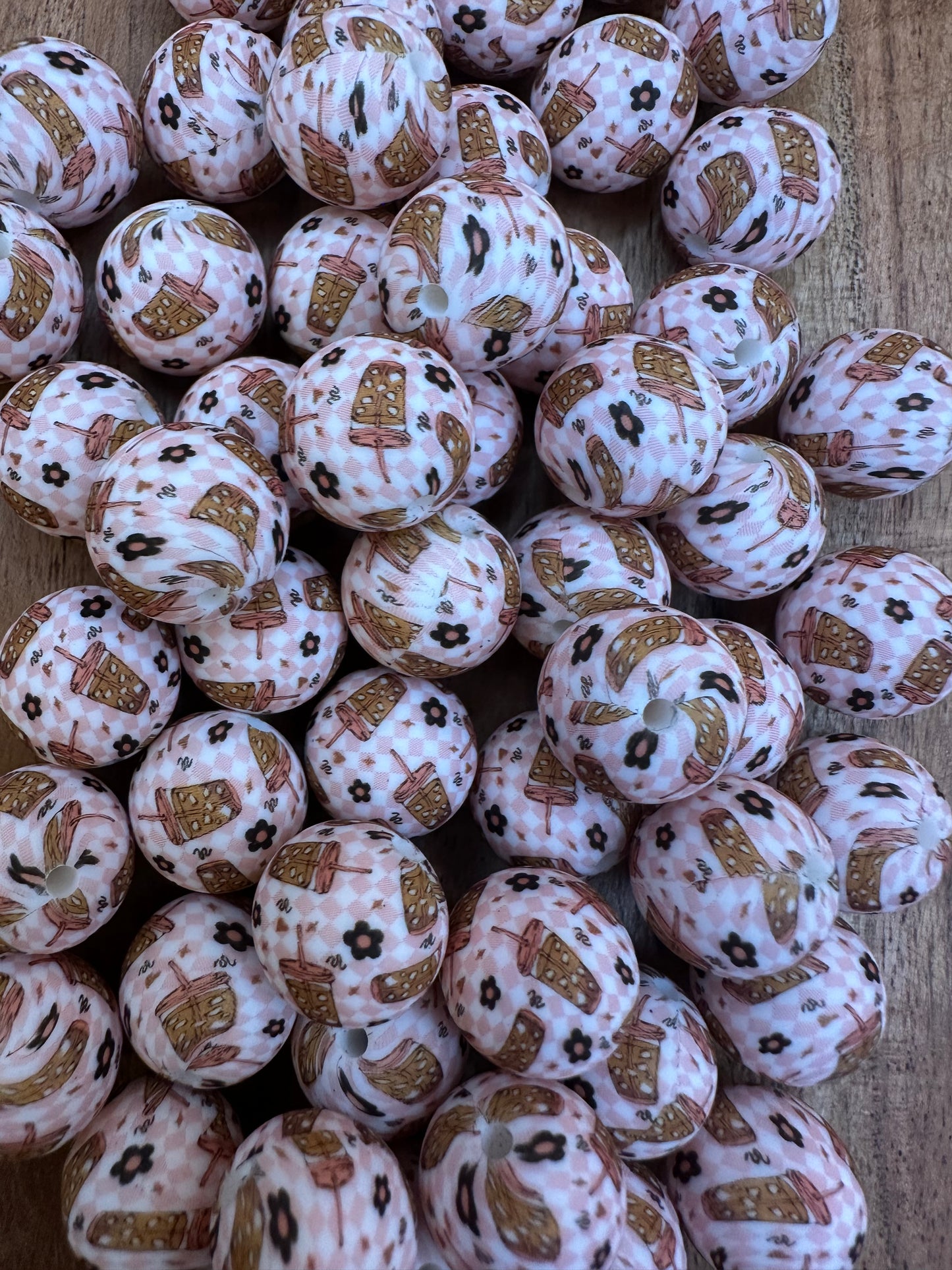 Iced Coffee Print- Silicone Bead 15mm