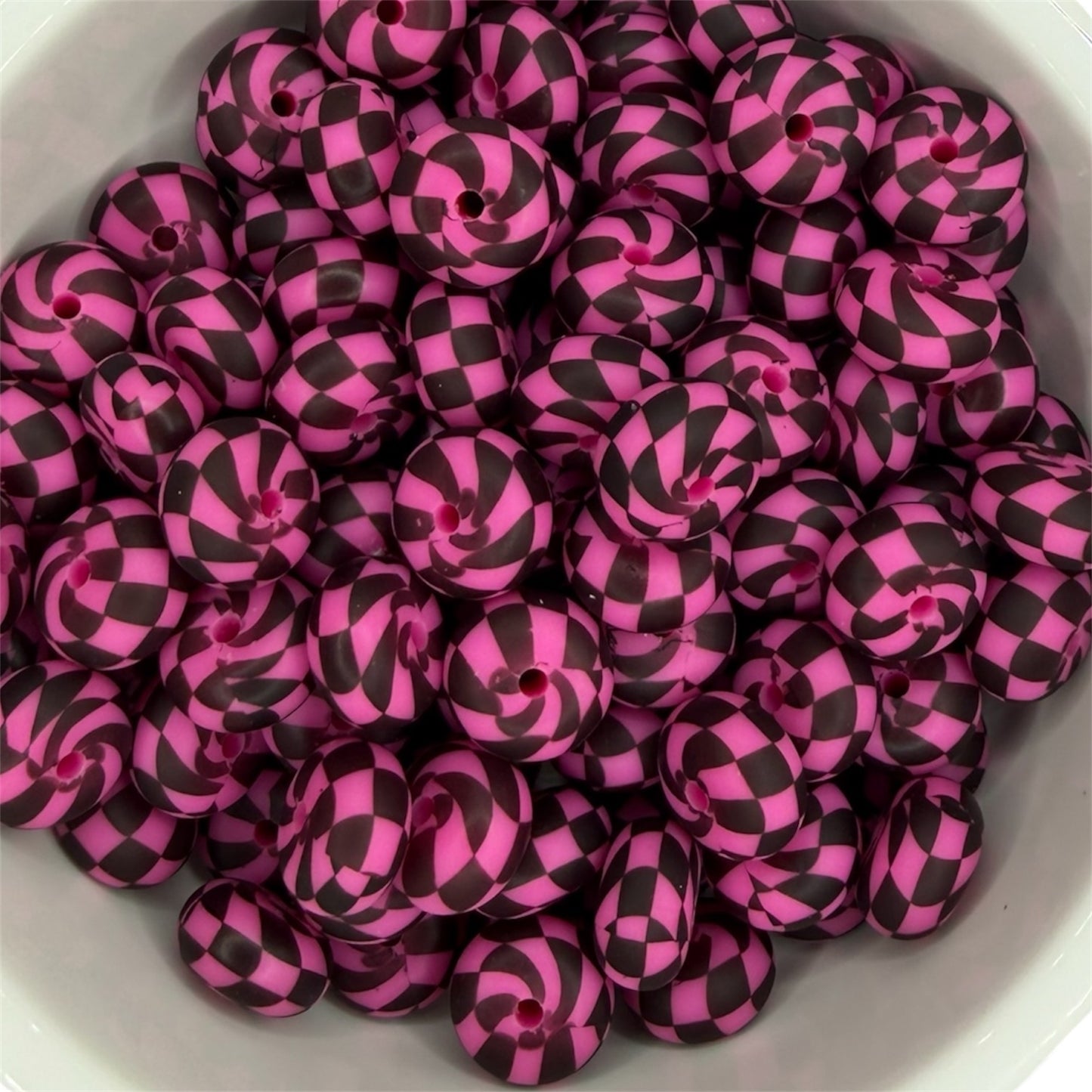 Pink Checkered- Silicone Bead Abacus 14mm