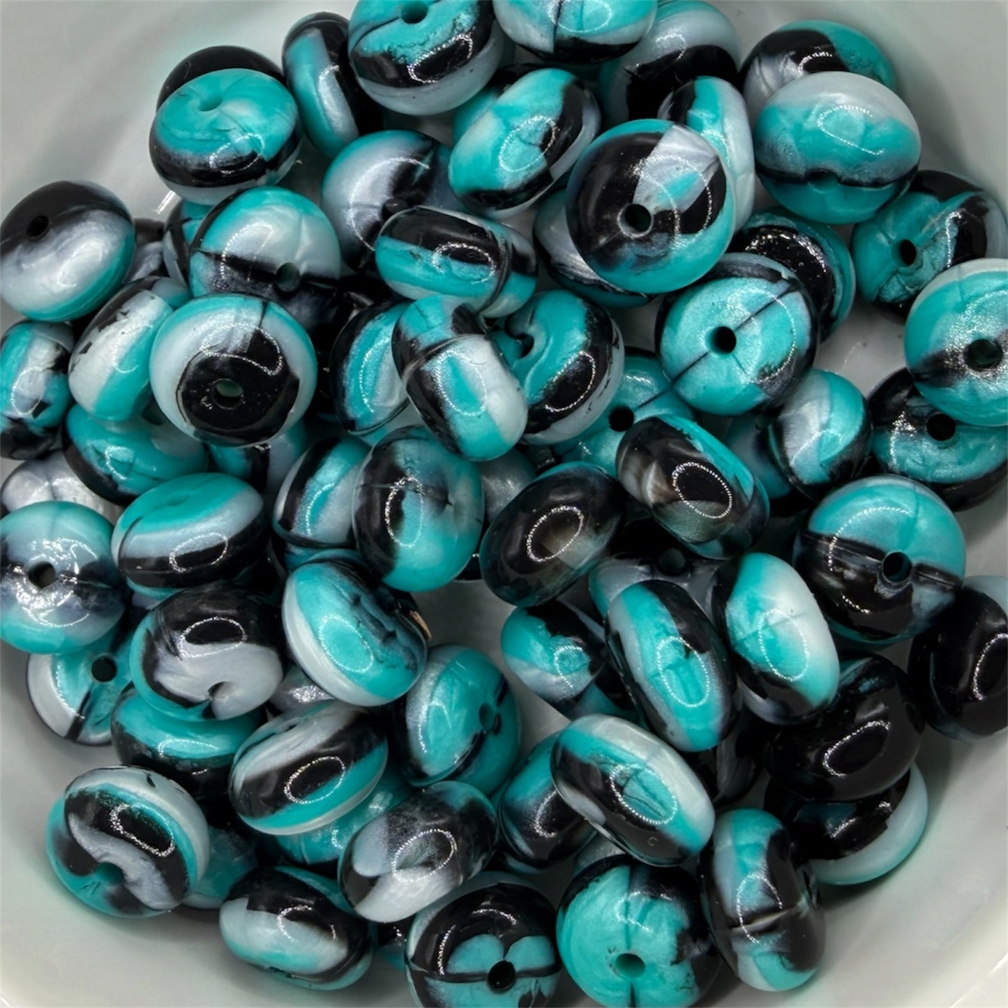 Turquoise & Black Swirl- Liquid Silicone Bead Abacus 14mm