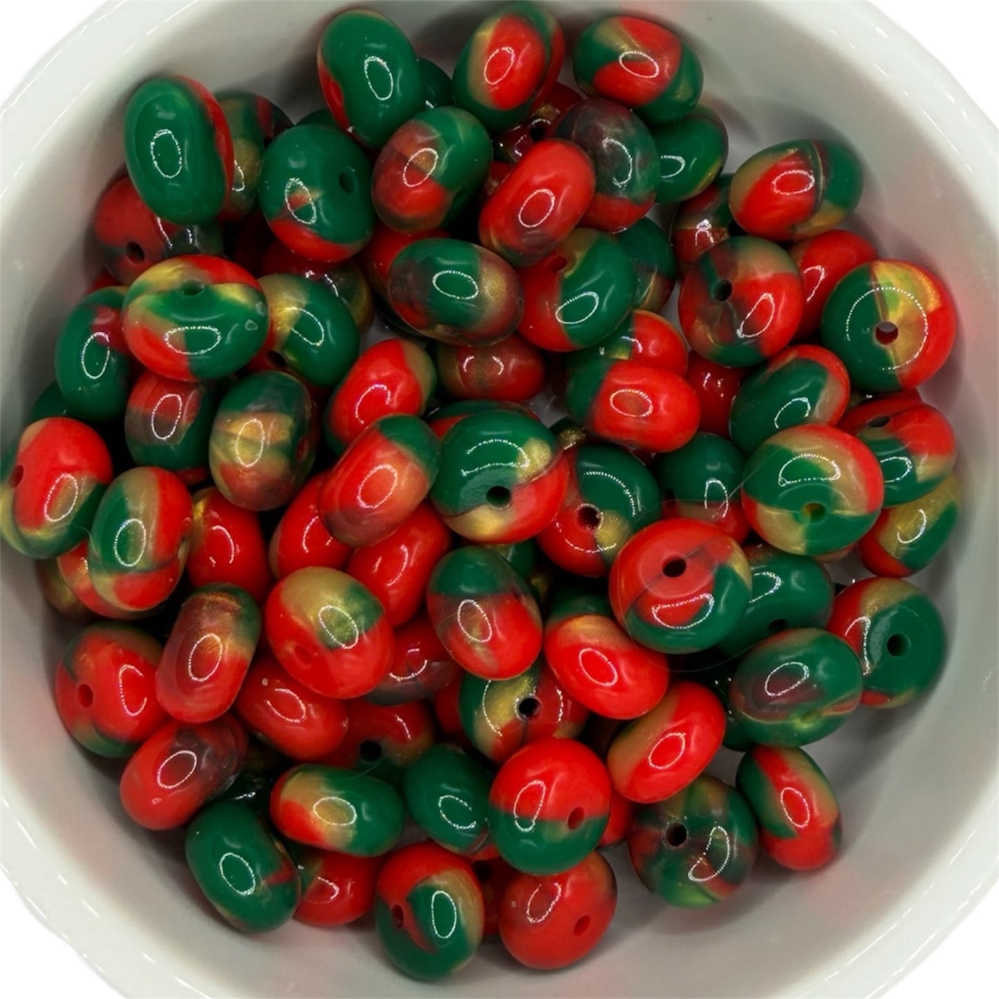 Red, green, and gold swirl - Silicone Bead Abacus 14mm
