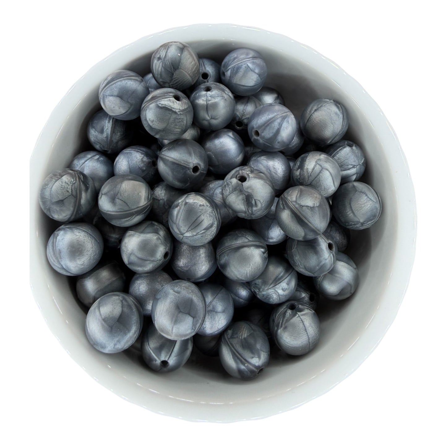 Metallic Silver- Silicone Bead 15mm