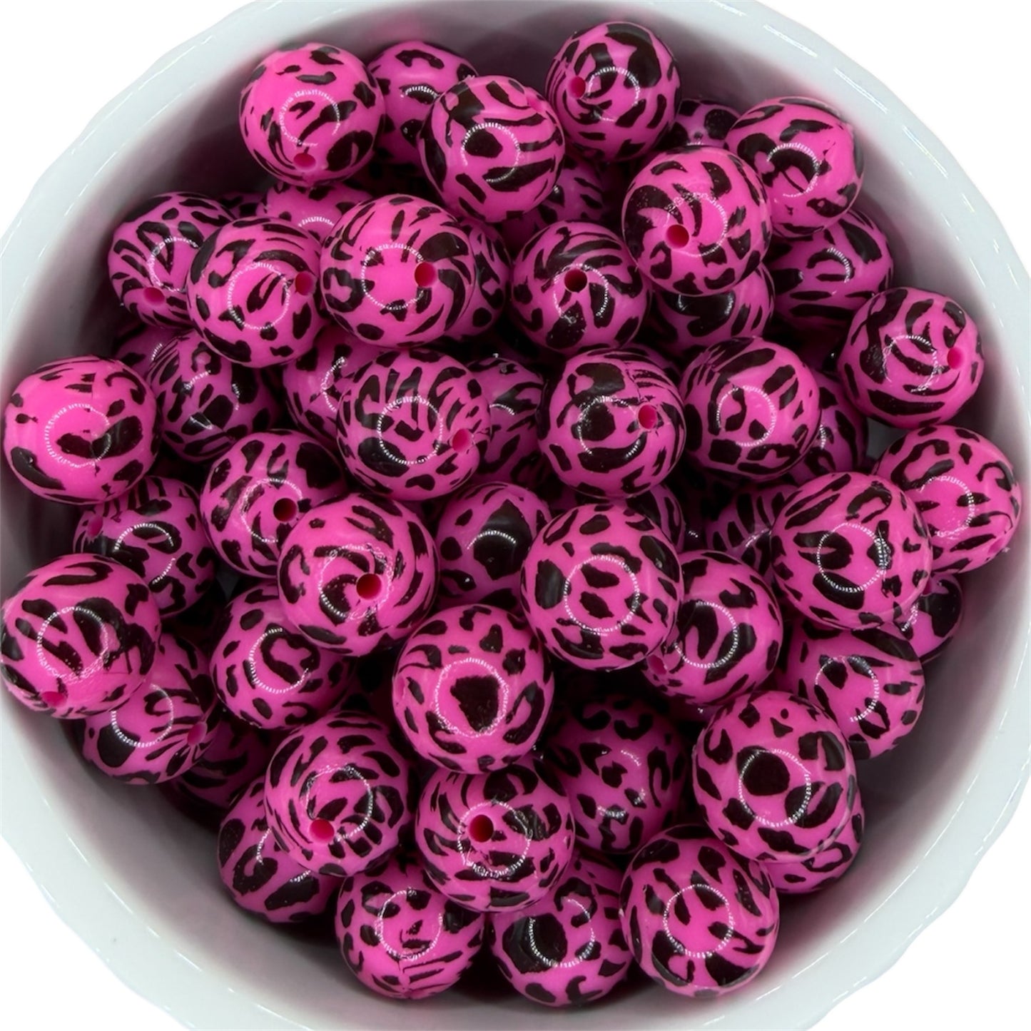 Hot Pink Animal Print -Silicone Bead 15mm