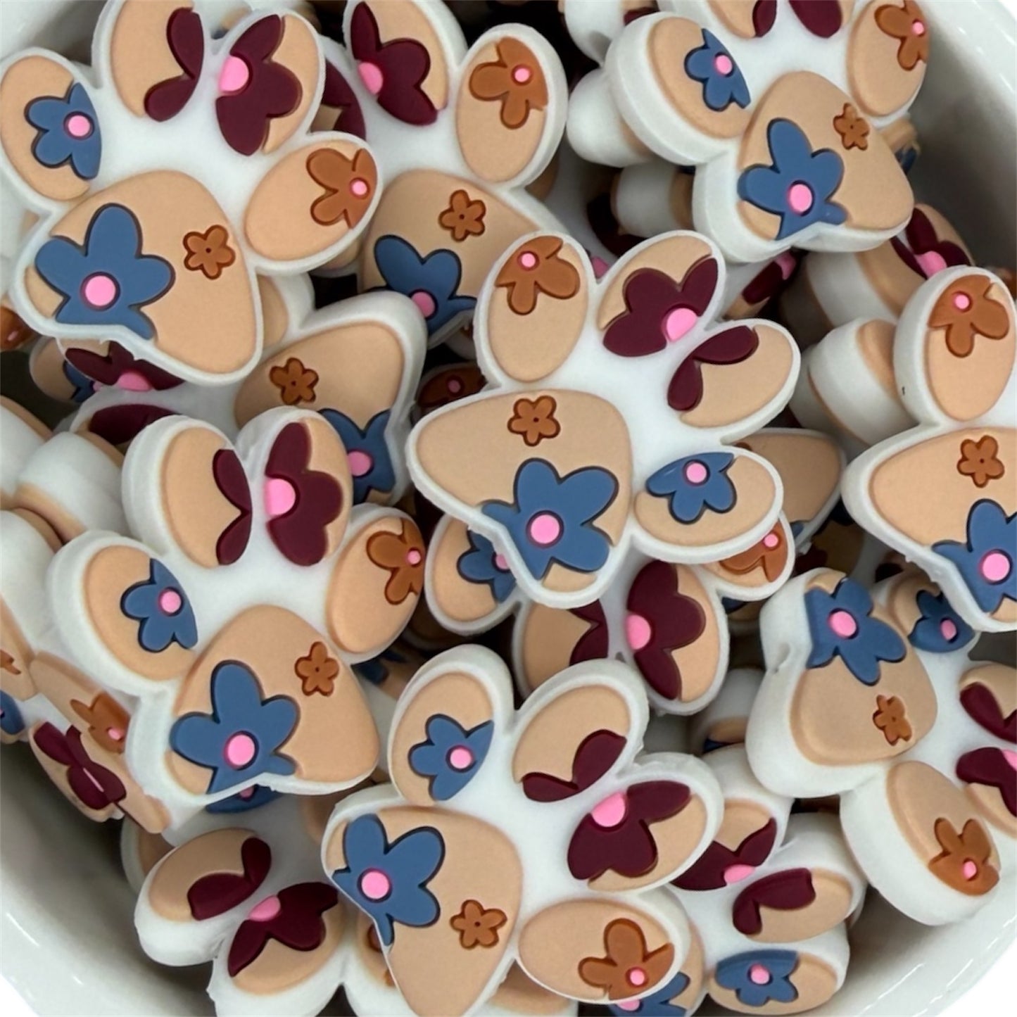 Floral Paw Print- Silicone Focal