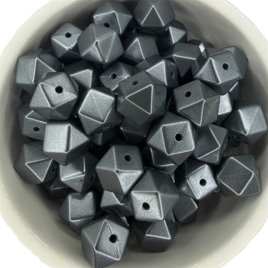 Gray Metallic Shimmer-  Hexagon Silicone Bead 15mm