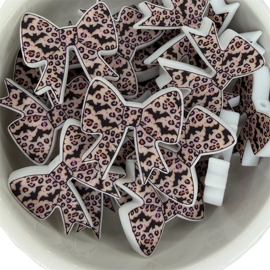 Leopard Bat Bow- Glow in the Dark- Silicone Focal Bead
