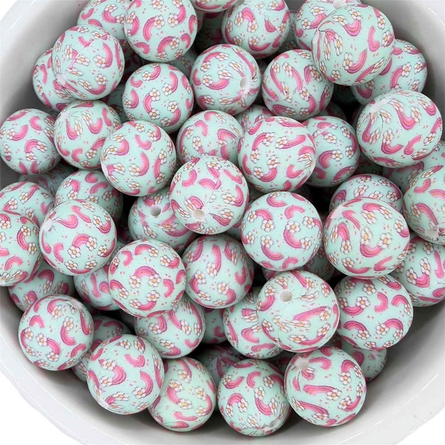 Rainbow Flowers Print -  Silicone Bead 15mm