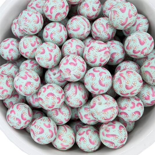 Rainbow Flowers Print -  Silicone Bead 15mm