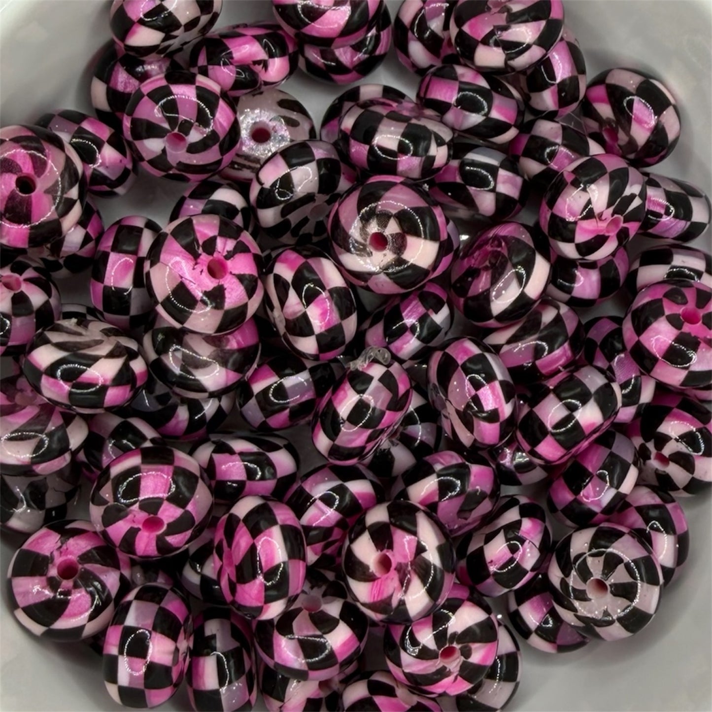 Pink Swirl Checkered Liquid- Silicone Bead Abacus 14mm