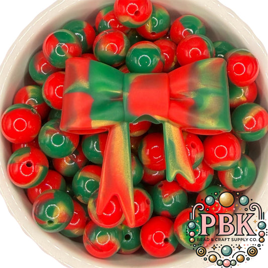 Red, Green & Gold Swirl Straw Topper Bow