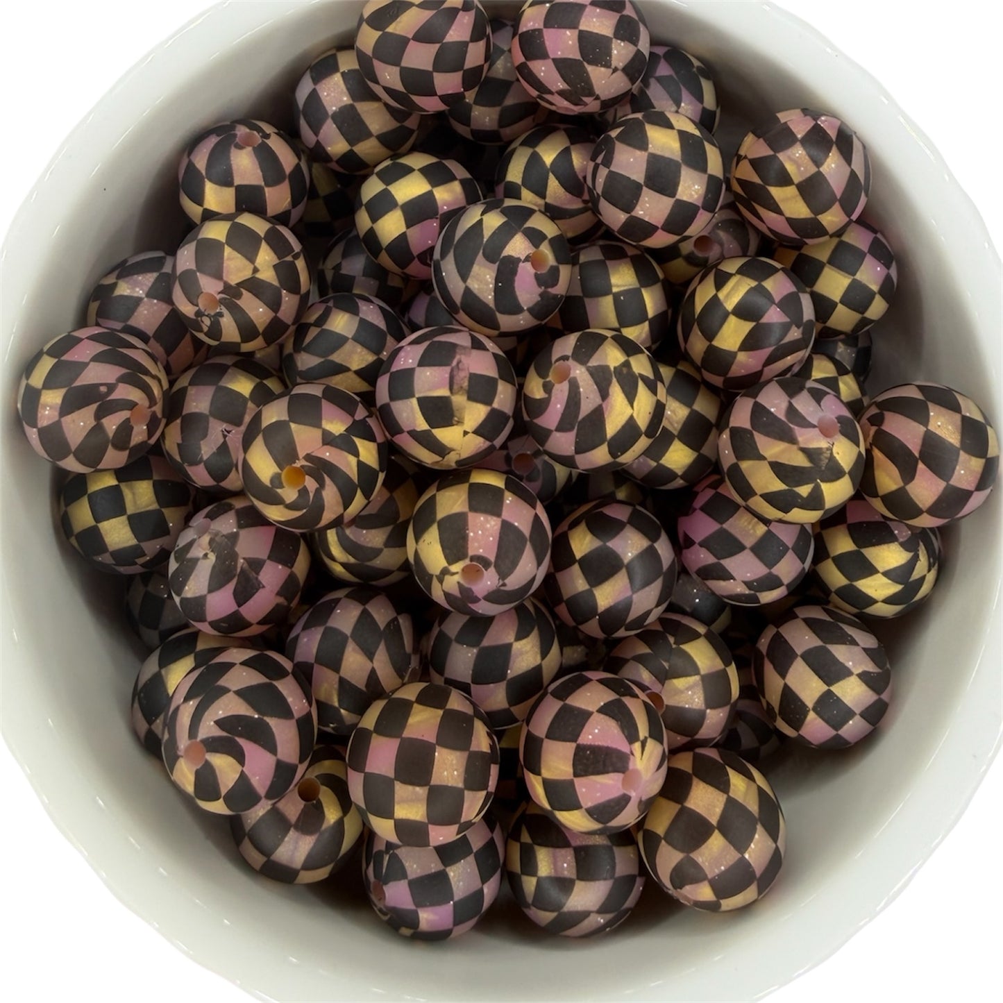 Fire Glitter Checkered- Print Silicone Bead 15mm