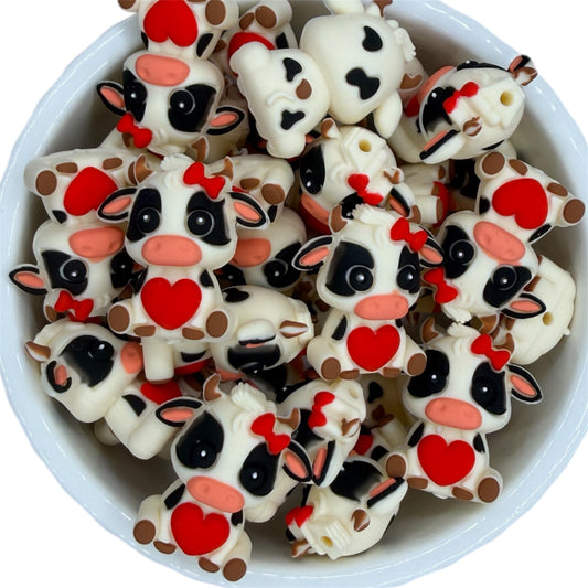 Cow with Hearts- Silicone Focal Bead