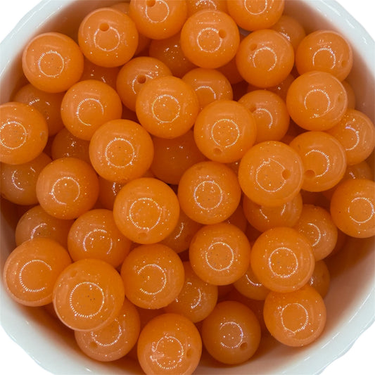 Neon Orange Liquid Glitter- Silicone Bead 15mm