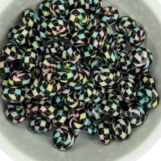 Cotton Candy Swirl Checkered Liquid- Silicone Bead Abacus 14mm