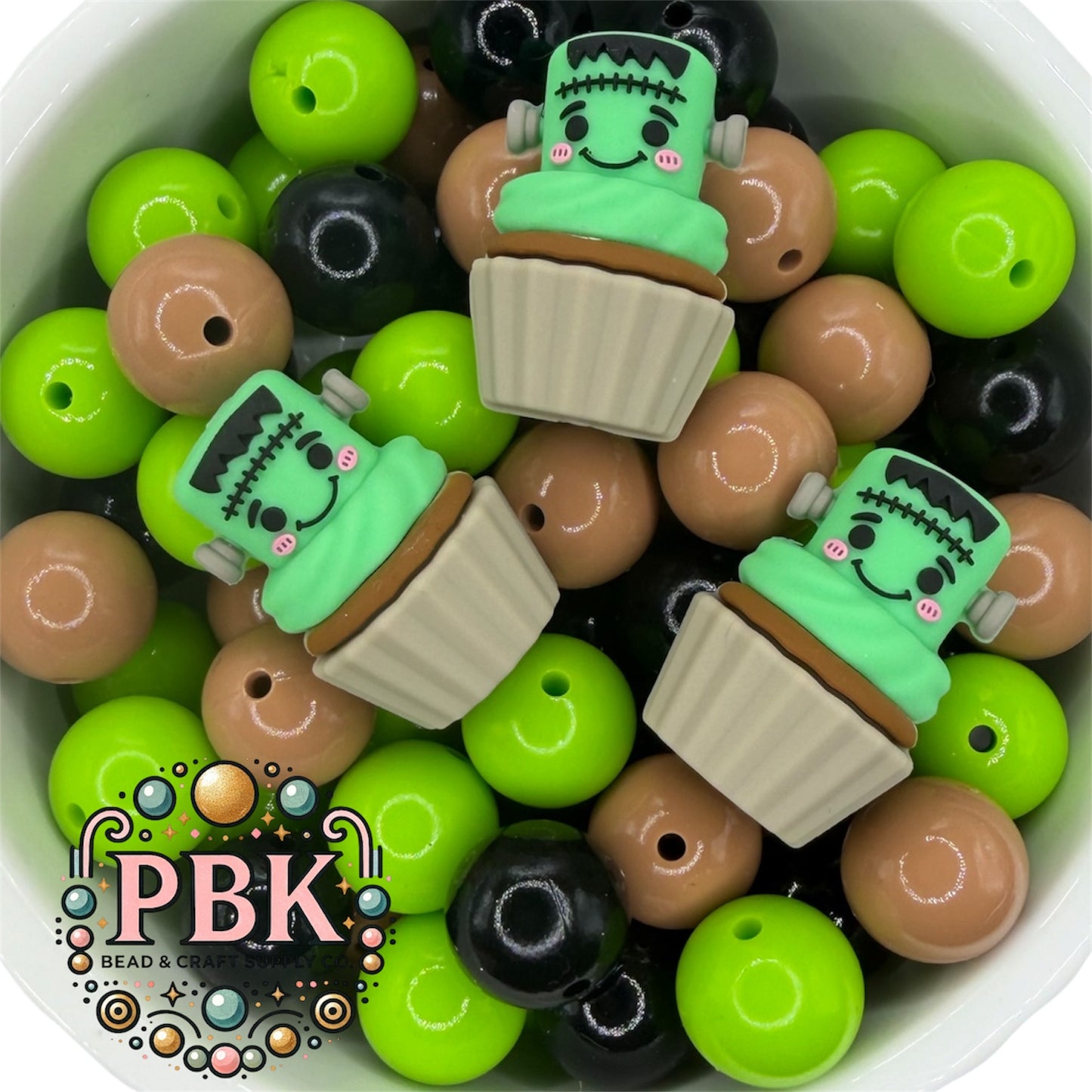 3D Frankenstein Cupcakes - EXCLUSIVE TO PBK- Silicone Focal Beads
