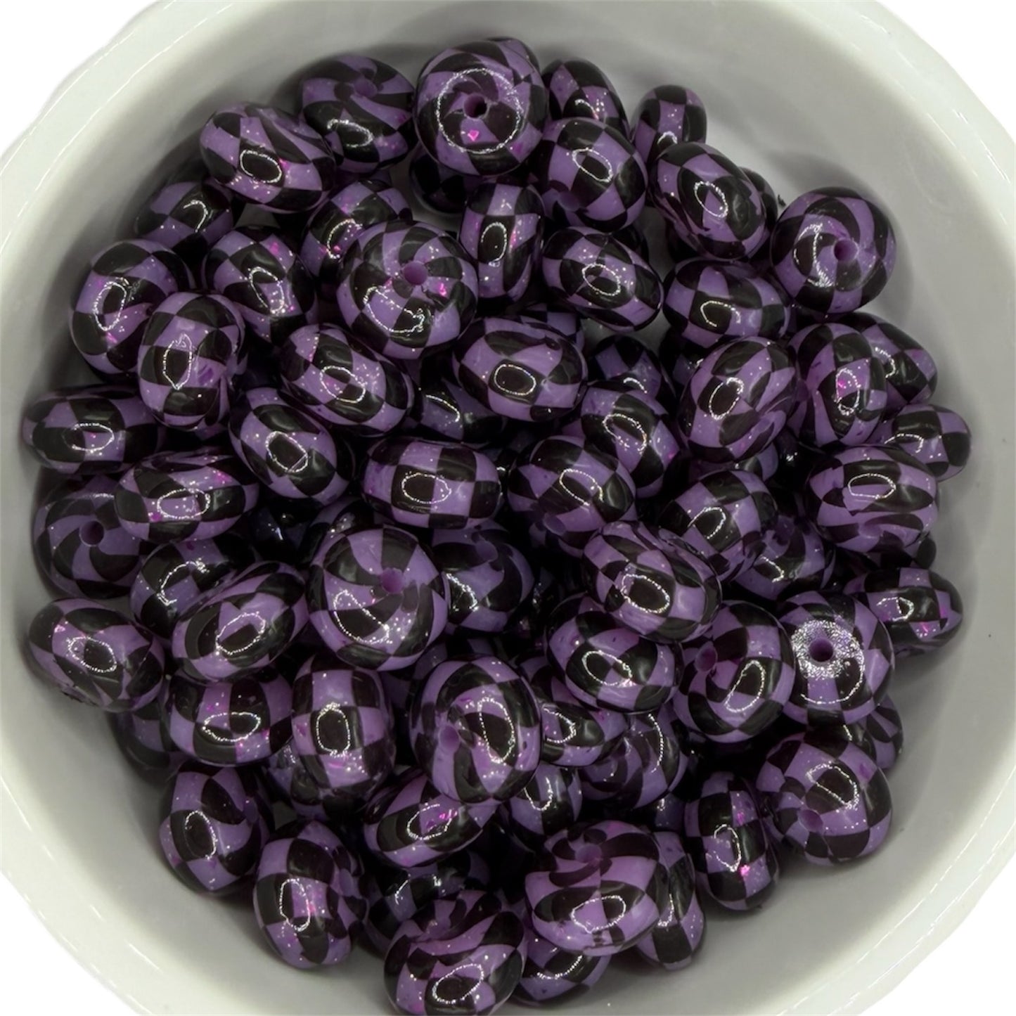Purple Glitter Checkered Liquid- Silicone Bead Abacus 14mm