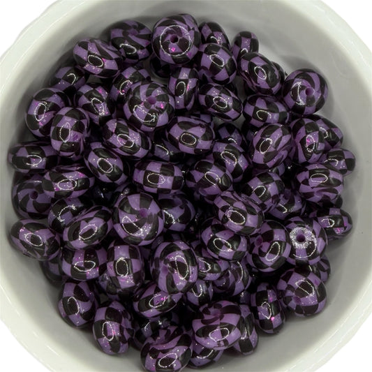Purple Glitter Checkered Liquid- Silicone Bead Abacus 14mm