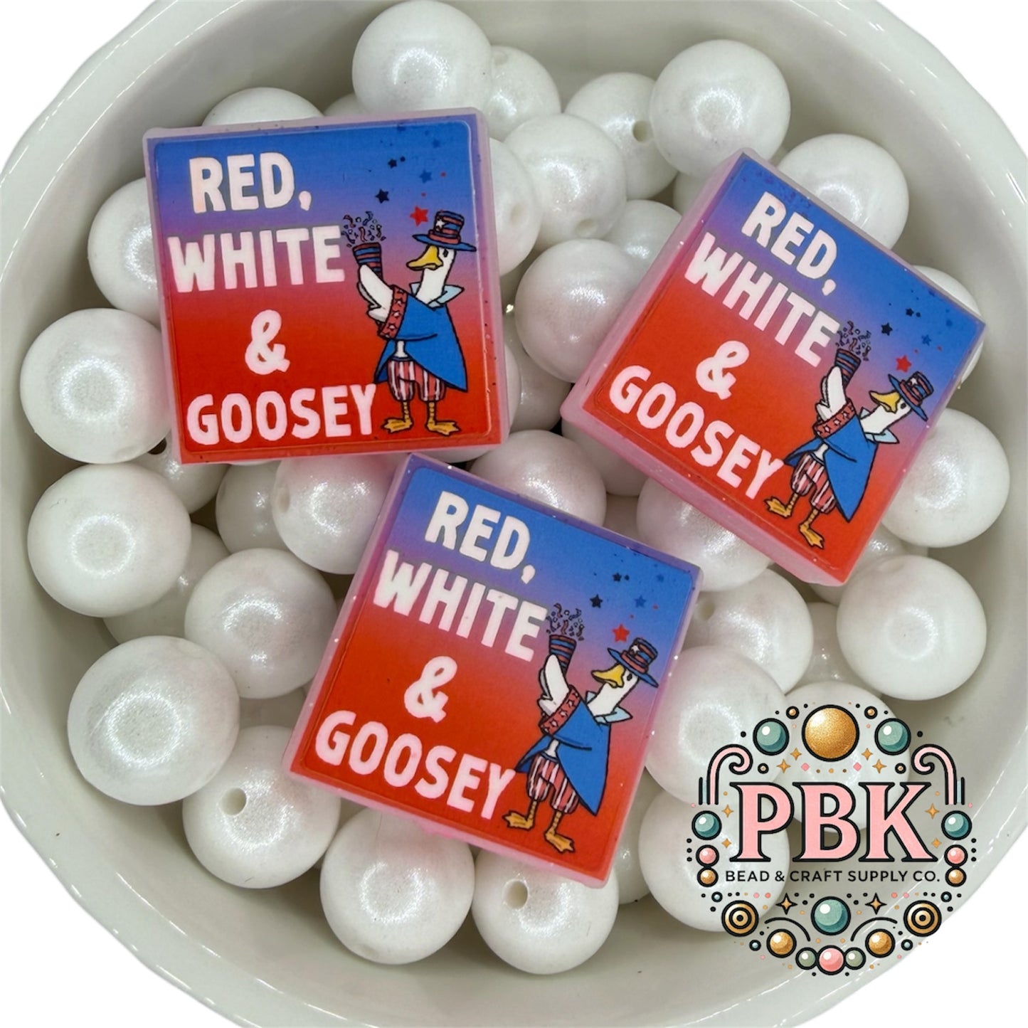 Red, White & Goosey- Silicone Focal Bead (EXCLUSIVE TO PBK)