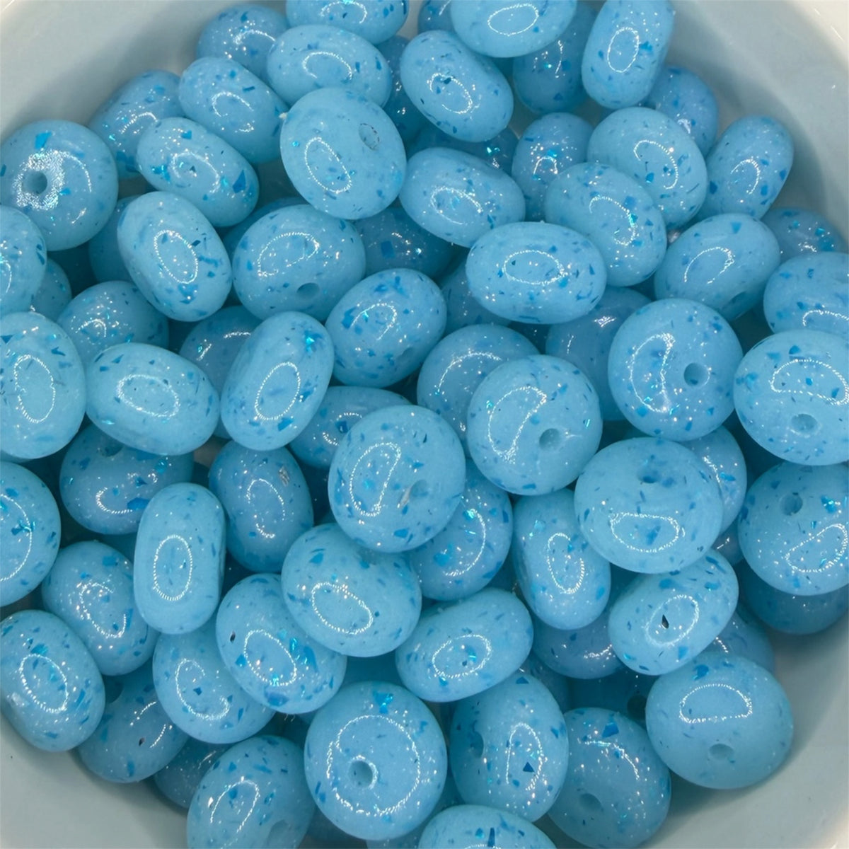 Baby Blue- Speckle Silicone Bead Abacus 14mm