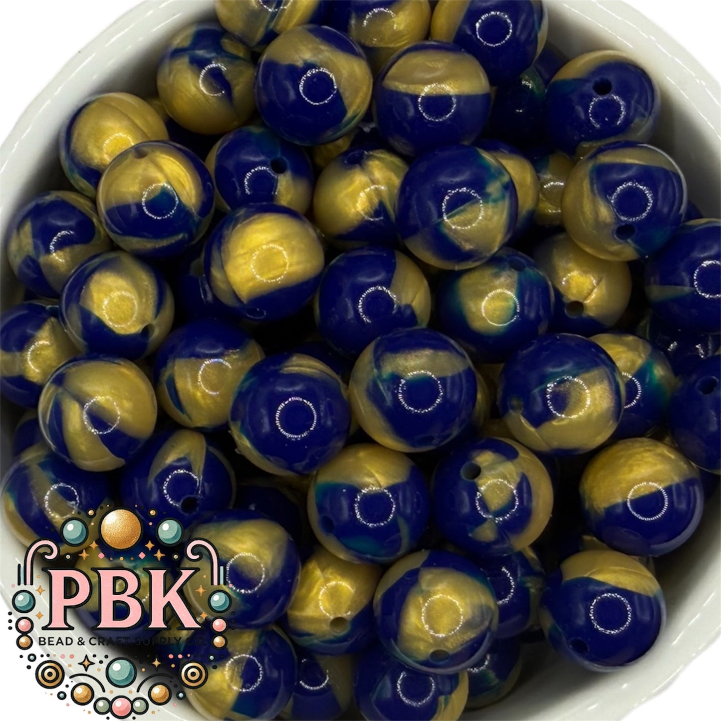 Navy & Gold Swirl Liquid- EXCLUSIVE- Silicone Bead 15mm