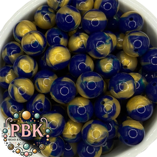 Navy & Gold Swirl Liquid- EXCLUSIVE- Silicone Bead 15mm