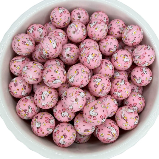 Silly Goose Print-  Silicone Bead 15mm