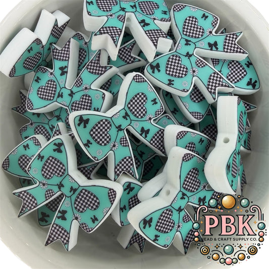 Turquoise Checkered Bow - EXCLUSIVE TO PBK- Silicone Focal Bead