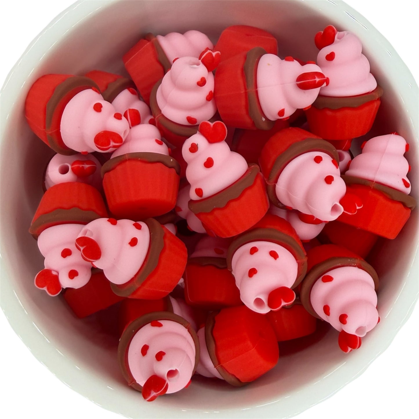 Cupcake with Hearts- Silicone Focal Bead