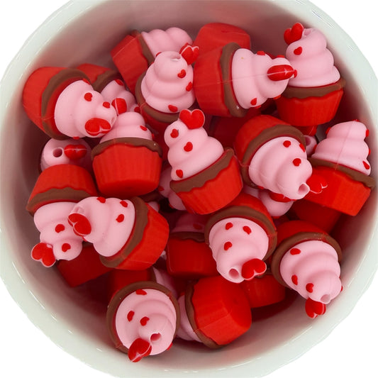 Cupcake with Hearts- Silicone Focal Bead