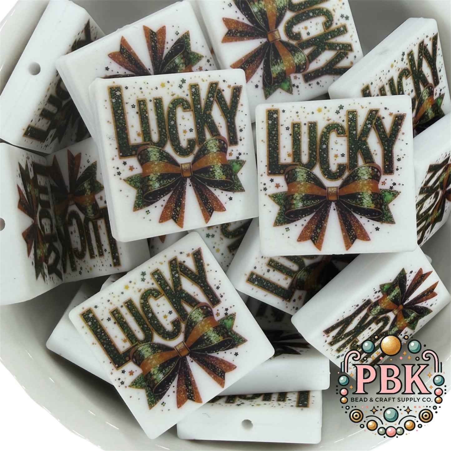Lucky (Green & Gold Bow)- EXCLUSIVE TO PBK- Silicone Focal Bead