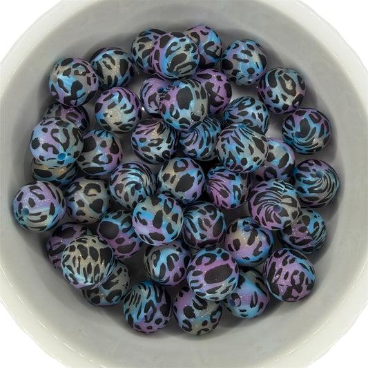 Mermaid Animal Print Glitter Checkered- Print Silicone Bead 15mm