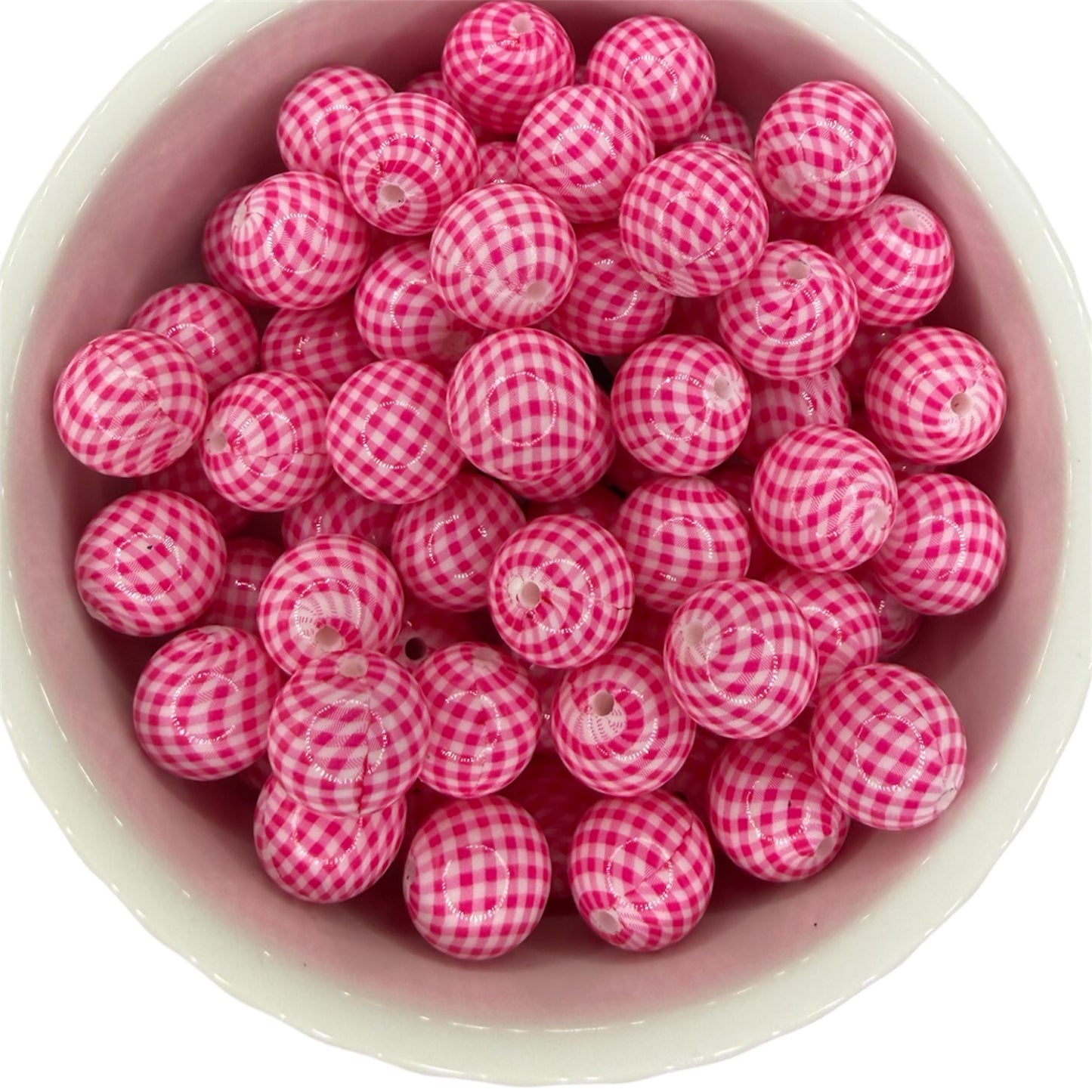 Pink Plaid Print-  Silicone Bead 15mm