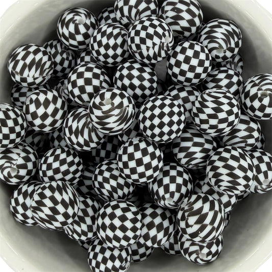 Black Checkered- Print Silicone Bead 15mm