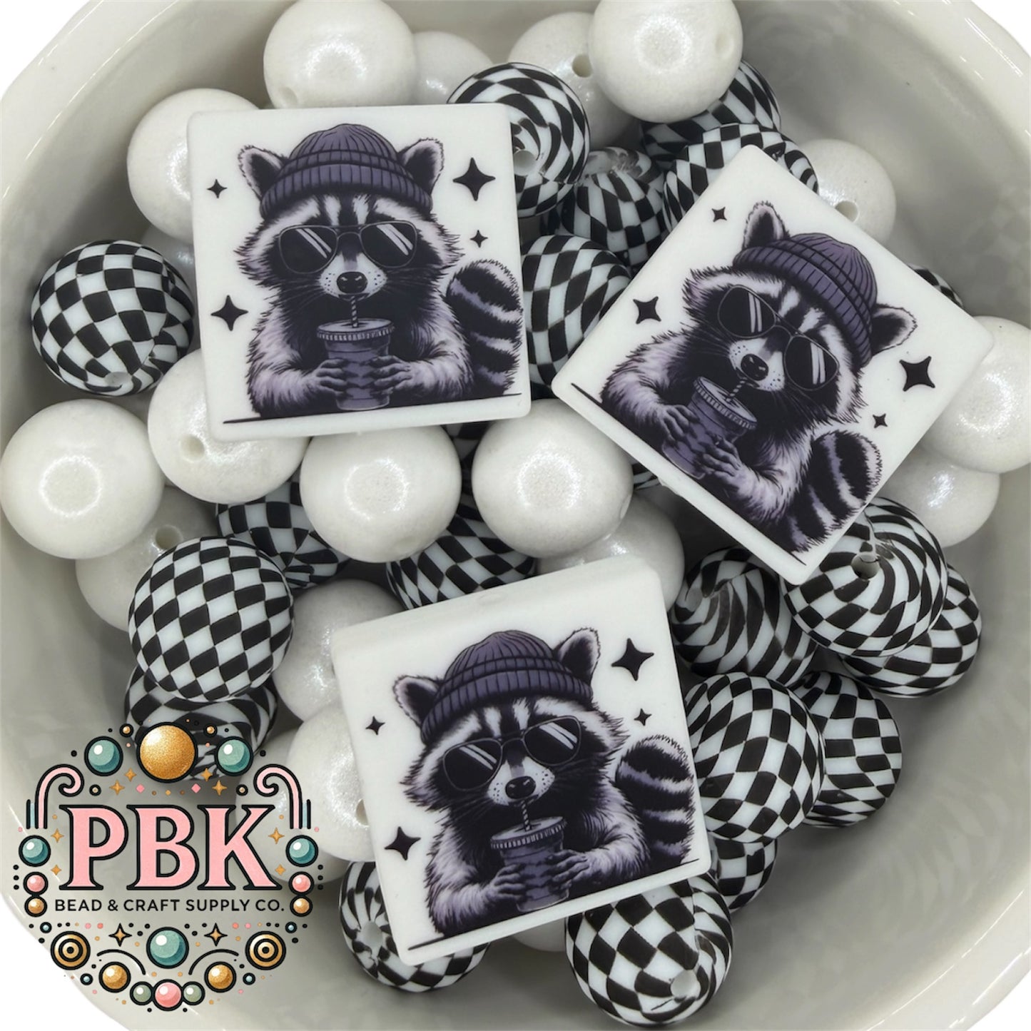 Raccoon & Coffee- EXCLUSIVE TO PBK- Silicone Focal Bead