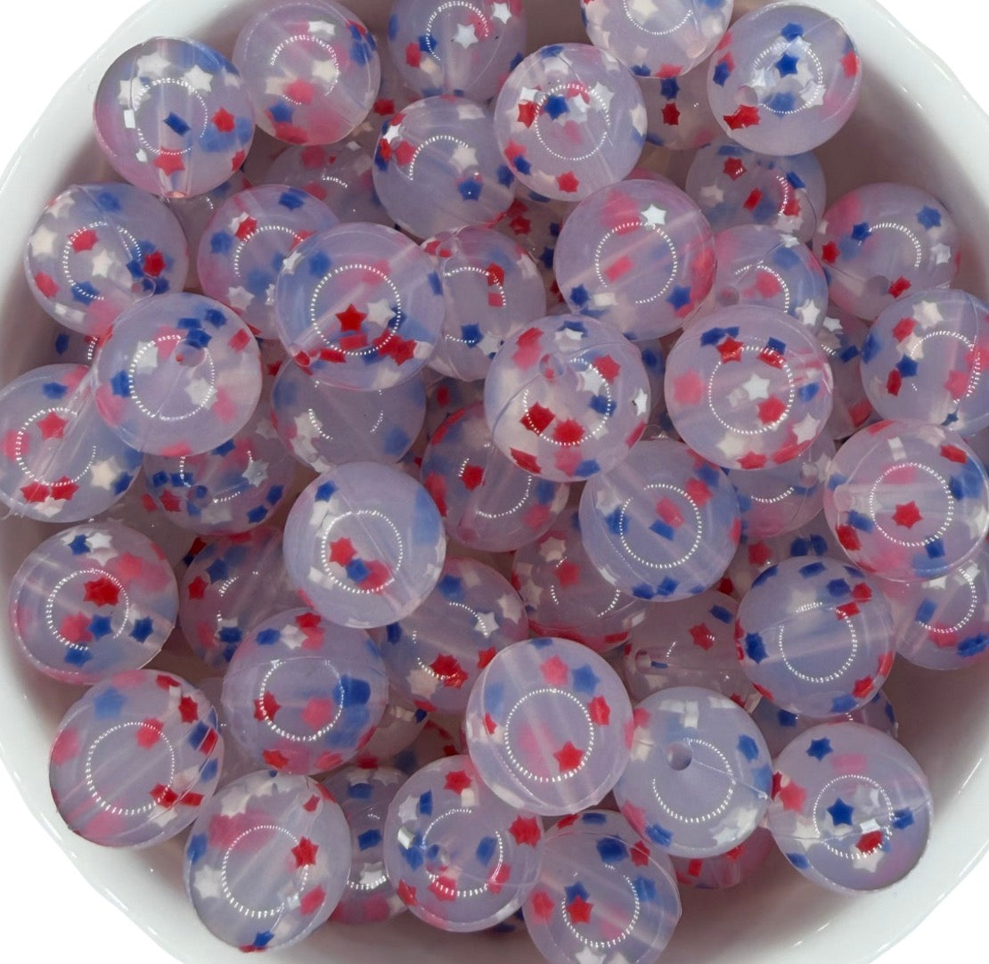 Red, White & Blue Stars- Confetti Silicone Bead 15mm