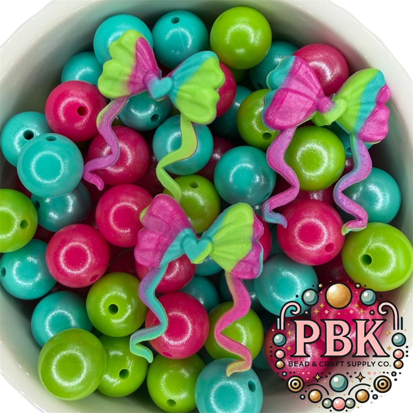 Bow with Tails (Bright Tie-Dye Swirl Shimmer) - EXCLUSIVE TO PBK