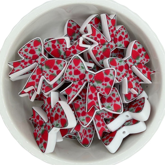 Strawberry Cherries Bow- Silicone Focal Bead