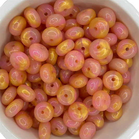 Pink & Gold Swirl- Silicone Bead Abacus 14mm