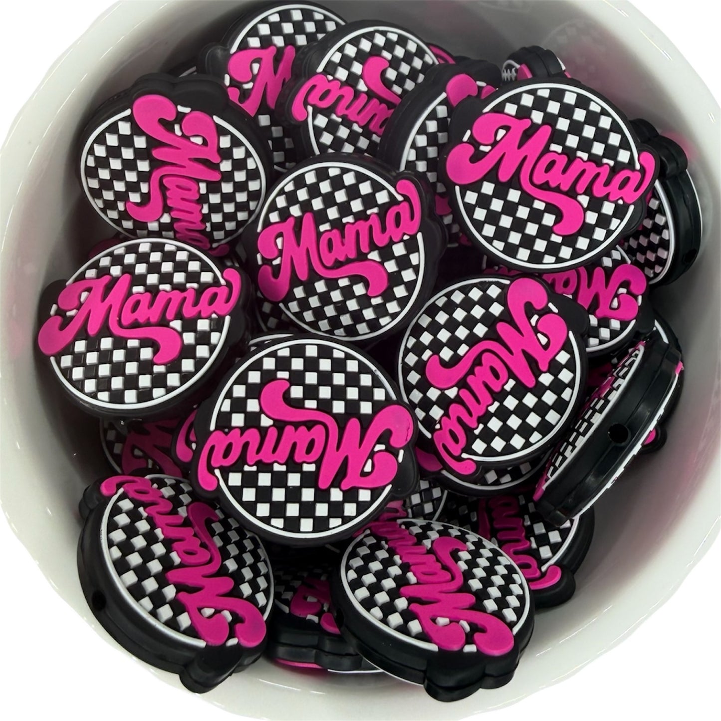 Checkered Mama (PINK)- Silicone Focal Bead