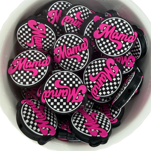 Checkered Mama (PINK)- Silicone Focal Bead