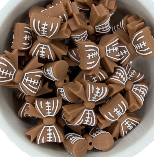 Football Bow- Silicone Focal Bead