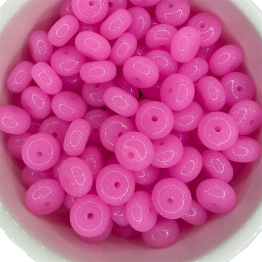 Hot Pink- Glitter Silicone Bead Abacus 14mm