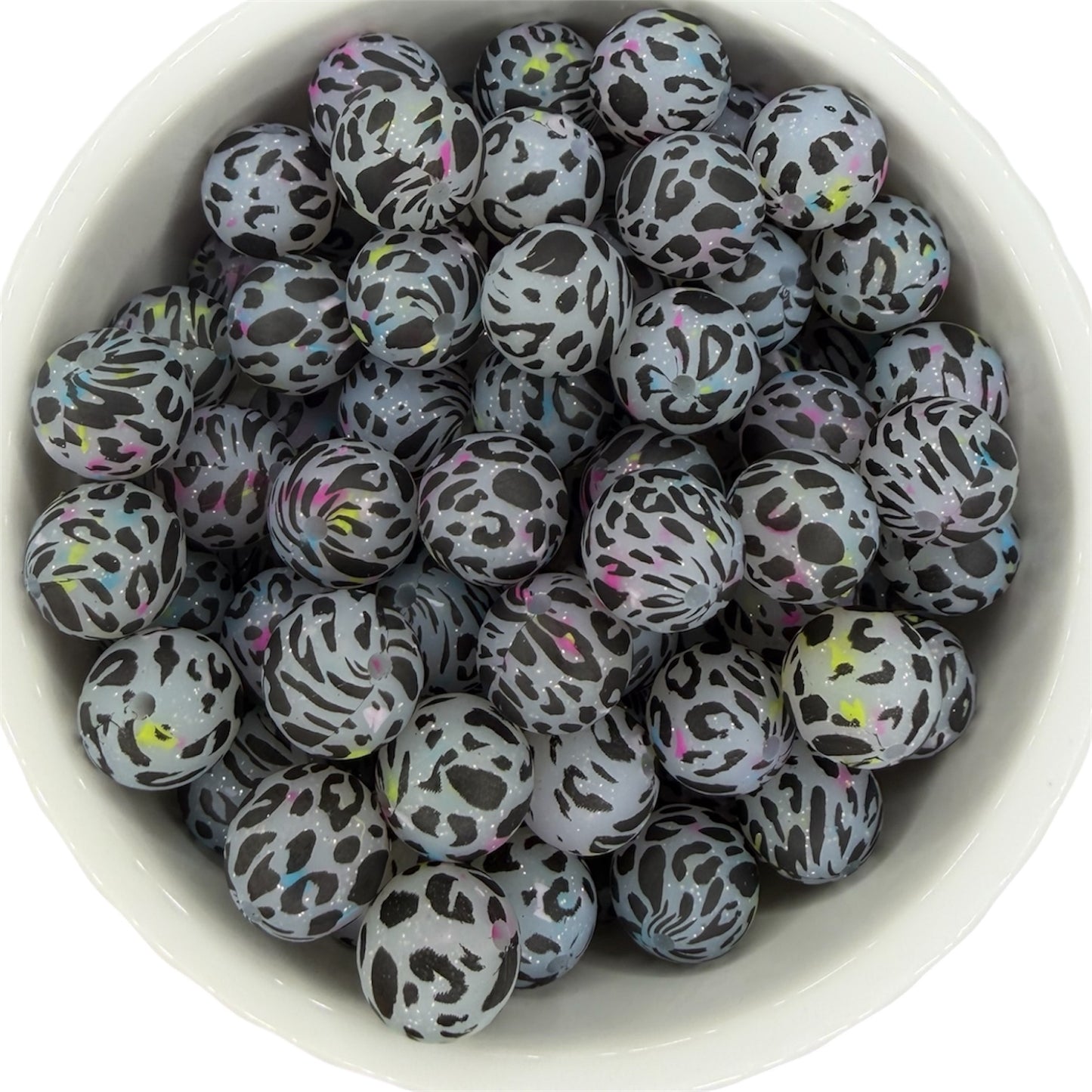 Mixed Color Confetti Animal Print Glitter Checkered- Print Silicone Bead 15mm